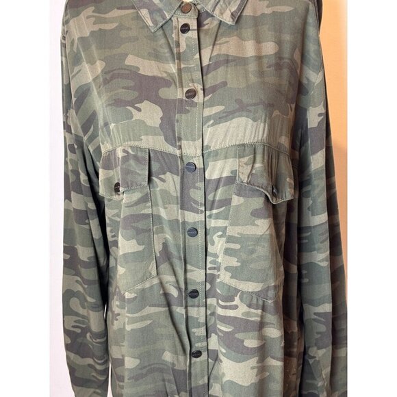 Sanctuary Shirt Women Medium Green Camo Collared Boyfriend Snap Button Down - Picture 8 of 13